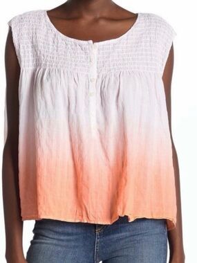 We The Free White to Peach Ombre Cap-Sleeve Henley